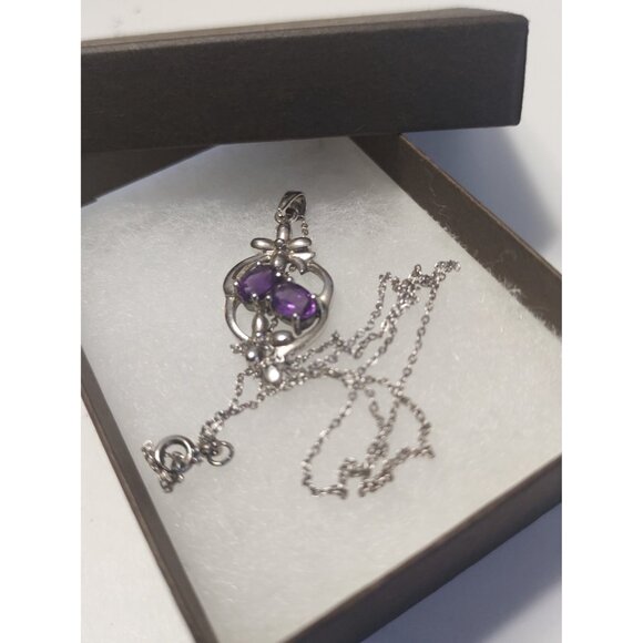 Women's 17" Sterling Silver Necklace & Pendant Purple Amethyst - Picture 12 of 13